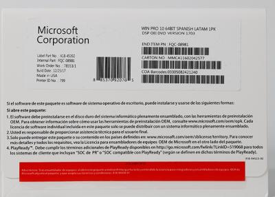 China Software del OEM de Microsoft Windows 10 de la etiqueta engomada de la licencia del COA de la lengua española favorable en venta