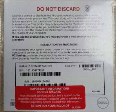 Cina Lingua inglese chiave dell'autoadesivo del prodotto dello Svc Dpk Windows 10 del bit di Microsoft W8p/W10 32/64 in vendita