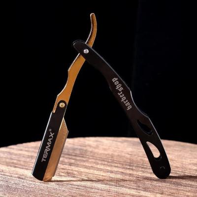 China Single Blade Men's Barber Tools Antique Black Folding Shaving Knife Stainless Steel Straight Razor for sale