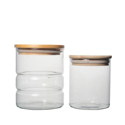 China High Quality Food Flint Glass Jar With Sealing Lid Pillar Bamboo Food Cookie Candy Storage Jars Glassware 750ml Factory for sale