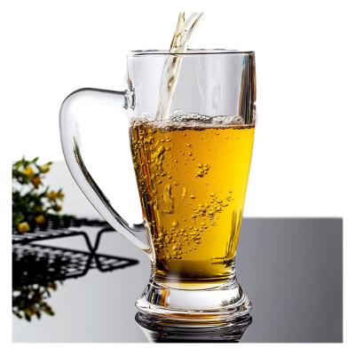 China Reusable KDG Glassware Customized Logo Printing 500ml Tall Beer Glass With Handle for sale