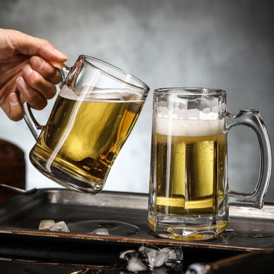 China 380ml Reusable High Quality CIA Glass Cup With Thick Bottom Handle Flint Empty Beer Glass KDG Factory for sale