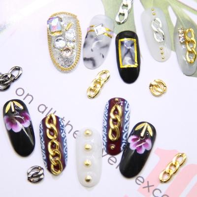 China Trendy Nail Products Simple Alloy Chain Nail Art Design Alloy Chain Nail Art Design Black 3d Gold /silver/gun Latch Manicure DIY Metal Nail Decoration for sale