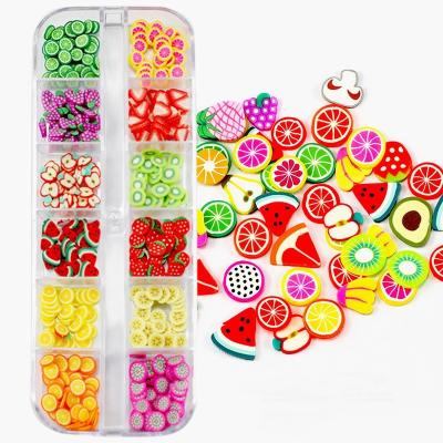 China Fashionable 3D Charm Mud Glitter Accessories For Nails Patch Supplies For Nail Art Slices Fruits Polymer Clay Slices For Nail Ornaments for sale