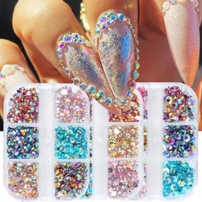 China 6 grids hotfix fashionable 2mm to 5mm flat bottom rhinestone art nail art rhinestone box 3D crystal decoration colored glass rhinestones flat back no for sale