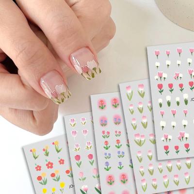 China Newest Trendy Adhesive Tulip Flowers Nail Stickers 2022 3d DIY Decals Nail Art Sticker for sale