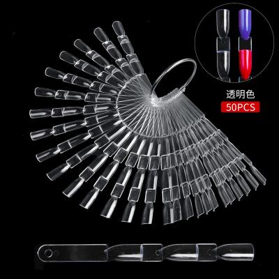 China Acrylic Chart Palette Design 50pcs Nail Color Chart Practice False Transparent Natural Tips Samples Round Key Nail Tips Display for sale