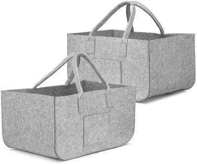 China Fashion Gray Wool Folding Vegetables Wood Storage Felt Bags Hand Occupying Space Log Felt Bag For Shopping for sale