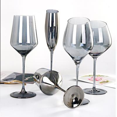 China Factory Glass Stock Cup Cheap Champagne Flutes Drinking Colored Gray Glass Cup Wine Glass Goblets Set for sale