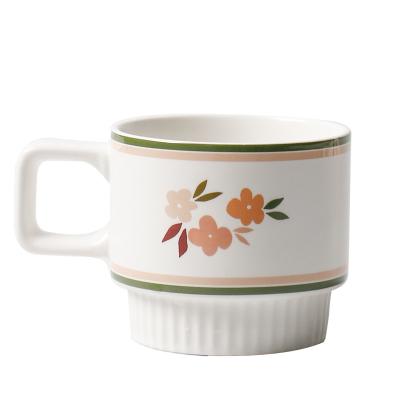 China INS Traditional Nordic Porcelain Vintage Stackable Coffee Mug For Tea Milk Coffee Cup for sale