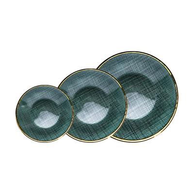 China 2020 Viable New Design Luxury Woven Gold Plated Rim Glass Charger Plate for Party Wedding for sale