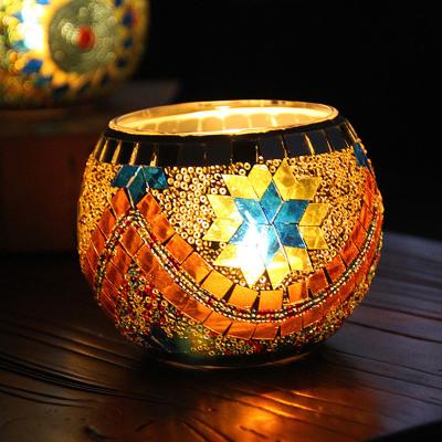 China ECO-frendly Europe mosaic glass candle holder jar decoration round glass votive holder candle jar wholesale for sale