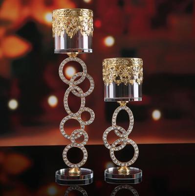 China New Butter Metal Single Cylindrical Glass Crystal Candle Holder Diamond Ring Stand Lamp Modern Eco-friendly Iron Candle Holder for sale