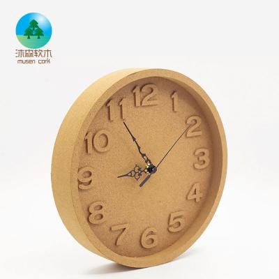 China Antique Style Round Circle Diameter Wall Wood Cork Clock For Bedroom Home Decoration Clocks for sale