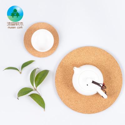 China Natural Environment Friendly Decor Place Mat Insulation Musen Cork Drink Coaster Coffee Cup Mat Tea Pad Placemat Table Pads Daily Color Wooden Round for sale