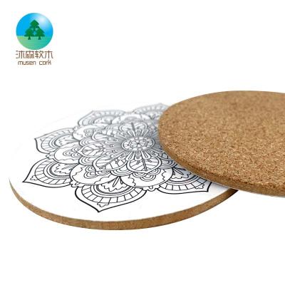 China Viable Wholesale Printed MDF Cork Drinks Coaster Set Base Wooden Cork Beer Coaster Package Cork Coaster for sale