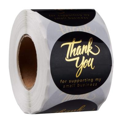 China Custom 1 1.5 Inch Gold Foil Adhesive Waterproof Custom Roll Thank You Sticker For Your Business Gift Label Sticker Roll Cards Envelopes Seal for sale