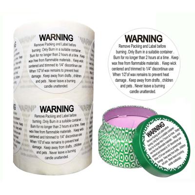 China OEM Waterproof Candle Bottle Warning Adhesive Sticker Waterproof Candle Jar Cans Tins Warning Label for sale