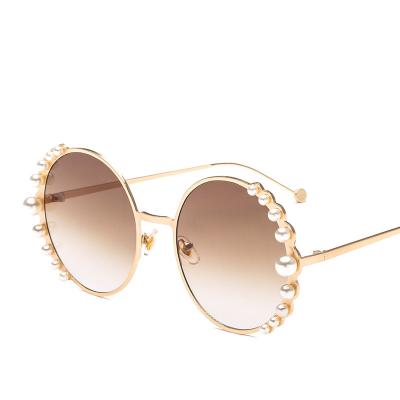 China Fashion Sunglasses Bogoo Pearl Sunglasses Women Retro Round Sunglasses Ocean Pink Leaf Driving Sun Glasses Fashion Casual For Women for sale