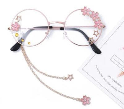 China Fashion Sunglasses Queena Cute Sakura Pendant Clear Optical Glasses Frame Women Round Girls Retro Eyeglasses Gothic Handmade Eyewear Glass for sale