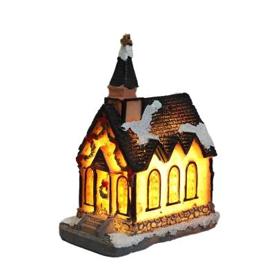 China Art Deco Christmas LED Micro Lighthouse Landscape Resin Cabin Christmas Decorations For DIY Xmas Home Ornaments for sale