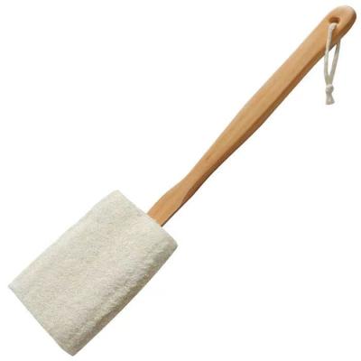 China All Natural Loofah Scrubber With Wooden Handle Long Natural Sponge Back Bath for sale