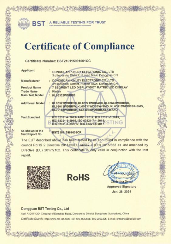 RoHS - Dongguan Kinley Electronic Co., Ltd.