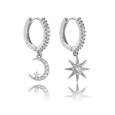 China Hot Selling Moon Environmentally Friendly Full Diamond Earrings Asymmetric Star Zircon 925 Crystal Earrings Luxury Earrings for sale