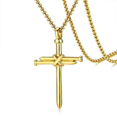 China Environmentally Friendly Alloy Long Chain Ankh Bar Stainless Steel Cross Necklace Men Big Couple Chain Custom Necklace Pendant Logo for sale