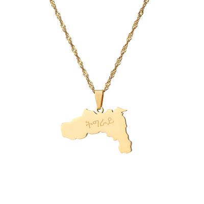 China Geometric Casual/Sporty Map Necklace Stainless Steel Jewelry Gold Plated Hip Hop Pendant Chain Mens Silver Necklace for sale