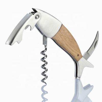 China Sustainable Amazon Selling Wooden Fish Shape 3D Handle Fish Corkscrew for sale