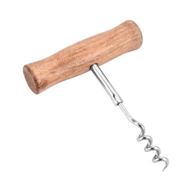 China Viable Wine Bar Accessory T Shaped Custom Size Logo Wood Handle T Corkscrew for sale