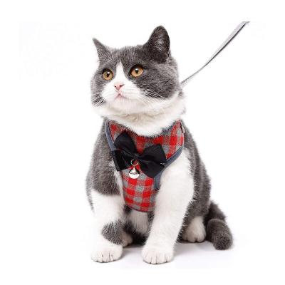 China New Simple and Comfortable Cotton Plaid High Quality Pet Vest Belt Chest Strap Set Cat Harness for sale