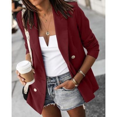 China New Solid Color Spring Anti-wrinkle Long Sleeve Casual Button Coat Women's Short Blazer Office Business Suit for sale