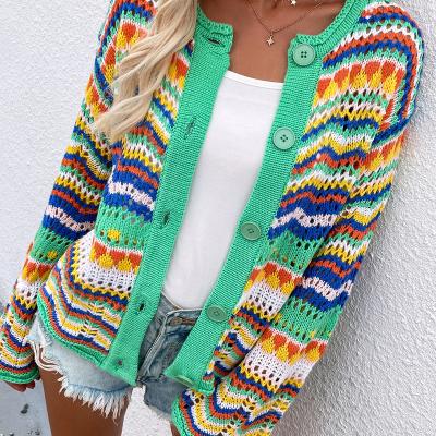 China Colorful Anti-wrinkle Women Button Cardigan Sweater Knitted Loose Long Sleeve Top Coat for sale