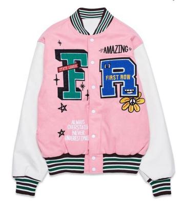 China new arrivals Anti-wrinkle springs fashionable jackets for women lettering pink varsity jacket long casual women baseball jacket coat women for sale