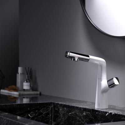 China Hot and cold water faucet of hotel faucets project of metered telescopic washbasin basin white pull-out faucet for sale