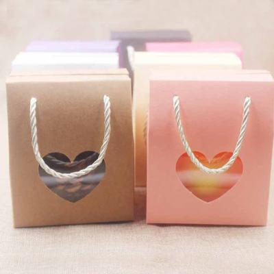 China Handmade Paper Candy Sweet Gift Packaging Window Box With Transparent Handle Love Heart Not Accept Cardboard Paper, Handmade PVC Poly Bag for sale