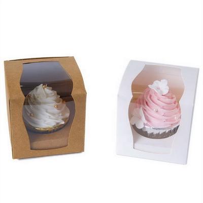 China Handmade Kraft Paper Gift Box With Clear PVC Window Cupcake Cupcakes Packaging Box for sale