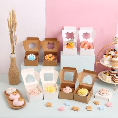 China Handmade Transparent Windows Paper Gift Cookie Box Love Heart Packaging With Clear PVC Window Cupcake Packaging Box for sale