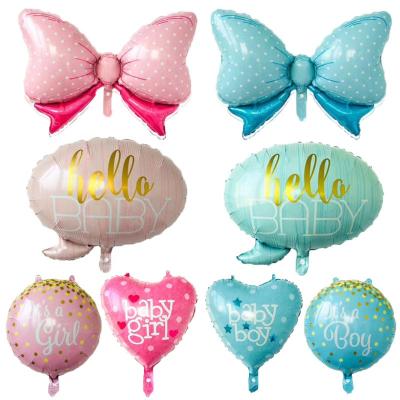 China Foil Gender Reveal Theme Balloon Dots Bow-Knot Party Foil Balloons Girl or Boy Reveal Balloon for Kids Birthday Party Decoration for sale