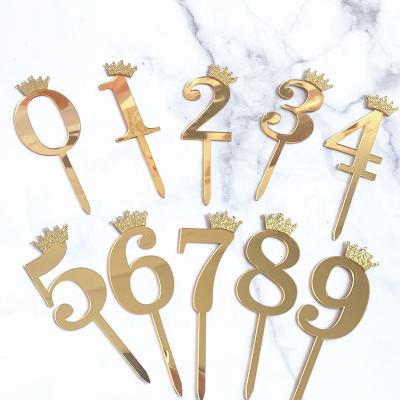 China Acrylic Cake Topper Cupcake Toppers Decoration Acrylic Crown Silver Number Gold Plugin for sale