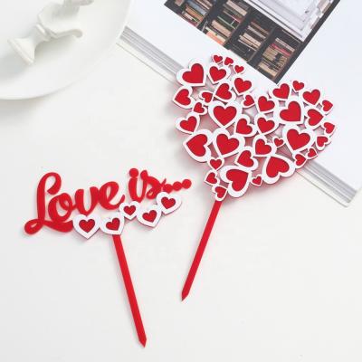 China Red Acrylic Cake Topper Acrylic Love Heart Decoration for Birthday Wedding Valentines Day Party Decor for sale