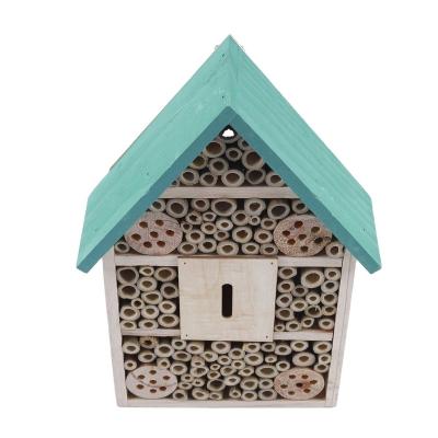 China Sustainable Wooden Nesting Home Bamboo Habitat With Roof Water Proof High Quality Wooden Hotel Garden Bee Honey House for sale