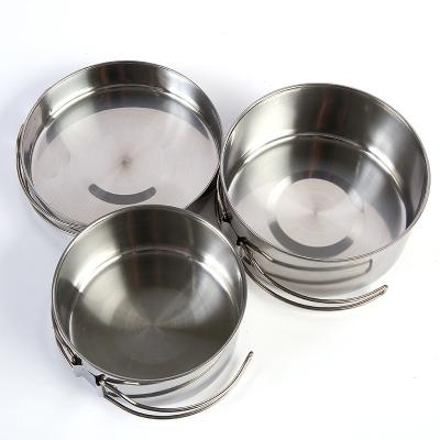 China 3 People Pots Outdoor Ultralight Pans Cooking Stainless Steel Set 3 People Pot Set Outdoor Camping Portable Cookware for sale