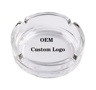 China Eco-Friendly Durable Decoration Luxury Custom Round Transparent Glass Ashtray Logo For Home Office Bars Patio Indoor Outdoor Use for sale