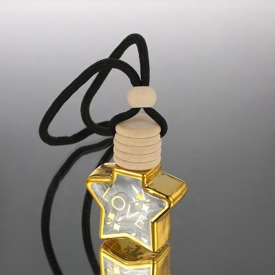 China CJ-Wholesale Recyclable Wooden Cap 8ml Attar Decorative Empty Glass Car Perfume Diffused Hanging Bottles for sale