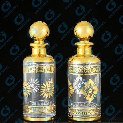 China CJ-Luxury Recycable Wholesale 200ML Decorative Hand Gold Attar Decanter Paint Empty Glass Bottles for sale