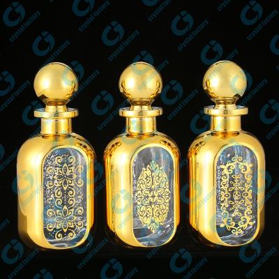 China CJ-Vintage 150ml Display Decanter Attar Eco-friendly Handmade Golden Decorative Perfume Oil Glass Bottles for sale