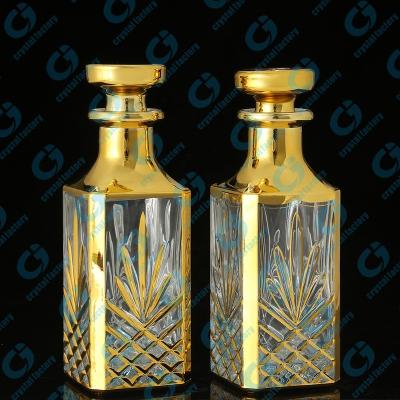 China Eco-friendly Recyclable CJ-120ml Attar Handmade UV Gold Plating Decorative Show Glass Perfume Oil Decanter for sale